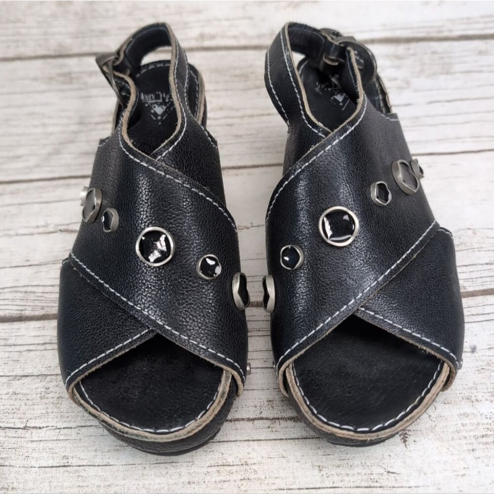 John Fluevog Low Rule Sarah Slingback Black Leather Women Size 9.5